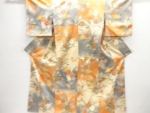 蝶に草花模様付け下げ小紋着物